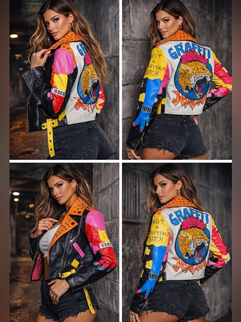 Bold Azalea Wang “Graffiti Kisses” Leather Moto Jacket Large - Picture 11 of 16